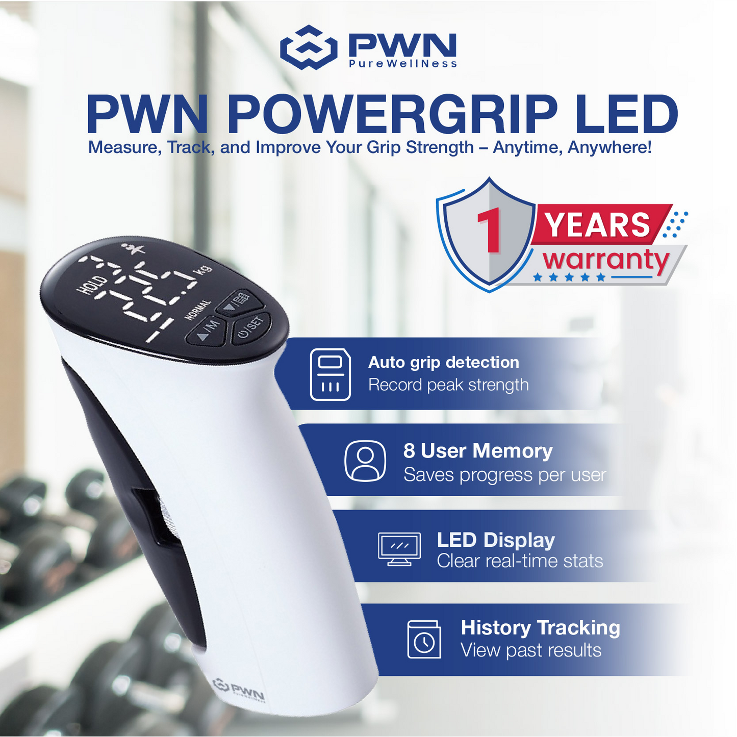 PWN GripForce™ Pro LED Measure, Track, and Improve Your Grip Strength!