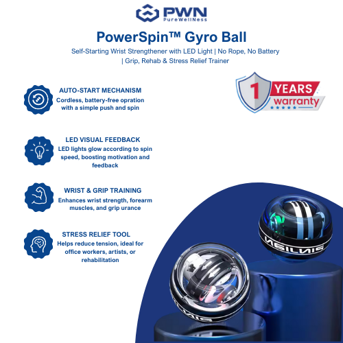 PowerSpin™ Gyro Ball – Self-Starting Wrist Strengthener with LED Light | No Rope, No Battery | Grip, Rehab & Stress Relief Trainer